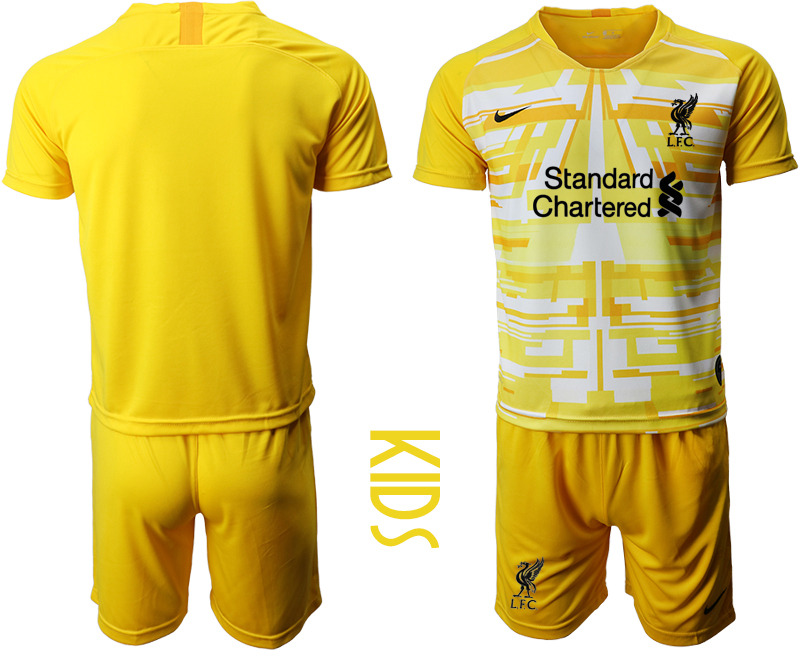 Youth 2020-2021 club Liverpool yellow goalkeeper blank Soccer Jerseys